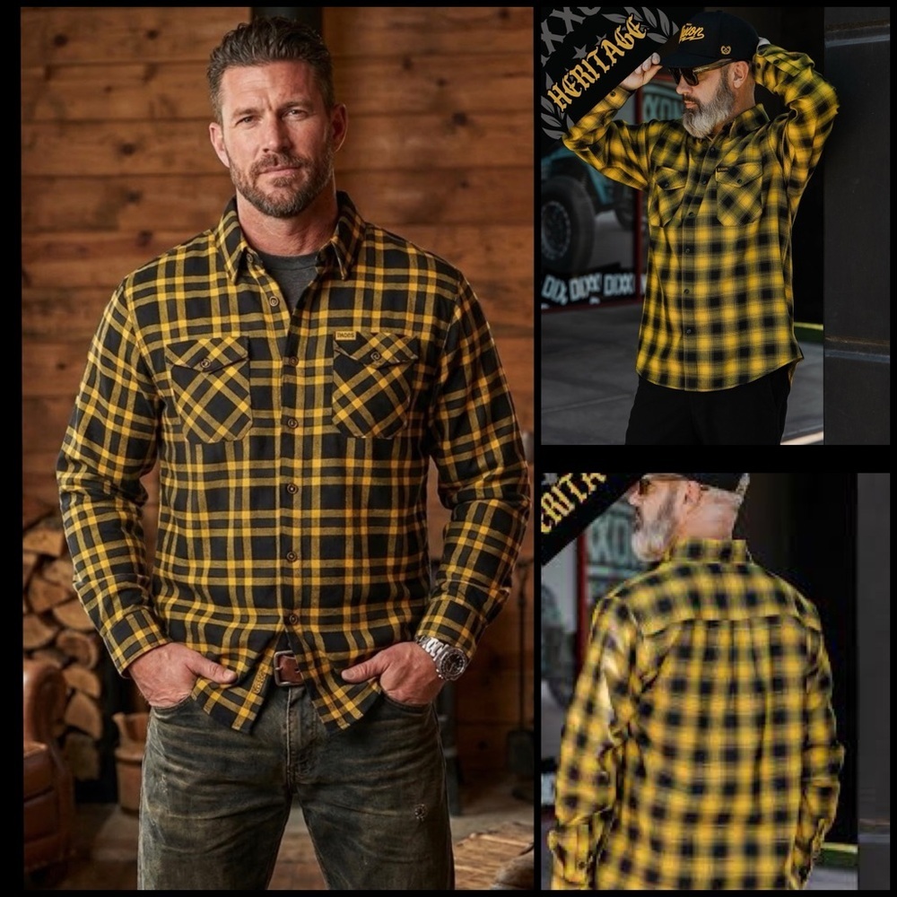 Dixxon Flannel Co Wu-Tang Clan Inspired Yellow Black Plaid Flannel Shirt L